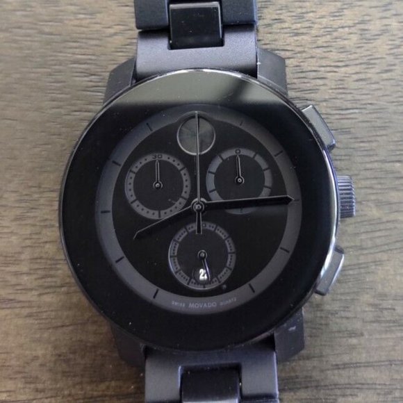 {SOLD} Authentic Movado Bold All Black Chronograph Watch Women's 40mm - Picture 1 of 8